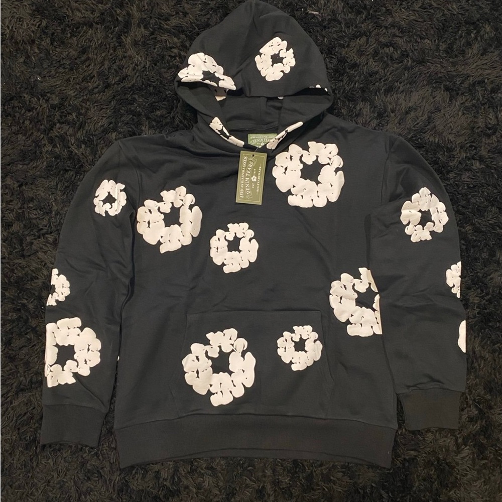 Black and White Denim Tears Hoodie.